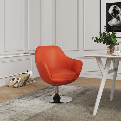Manhattan Comfort Caisson Polished Chrome Faux Leather Rotating Accent Chair - Orange|Fauteuil d'appoint pivotant Caisson de Manhattan Comfort en chrome poli et en similicuir - orange