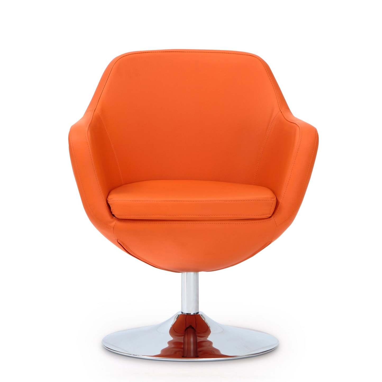 Manhattan Comfort Caisson Polished Chrome Faux Leather Rotating Accent Chair - Orange|Fauteuil d'appoint pivotant Caisson de Manhattan Comfort en chrome poli et en similicuir - orange