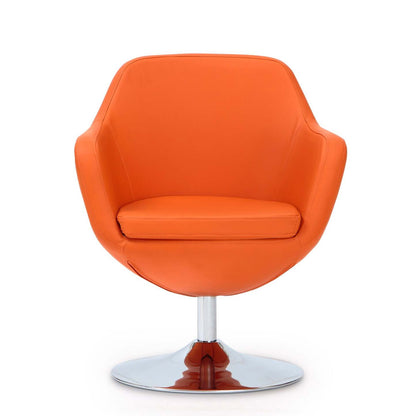 Manhattan Comfort Caisson Polished Chrome Faux Leather Rotating Accent Chair - Orange|Fauteuil d'appoint pivotant Caisson de Manhattan Comfort en chrome poli et en similicuir - orange