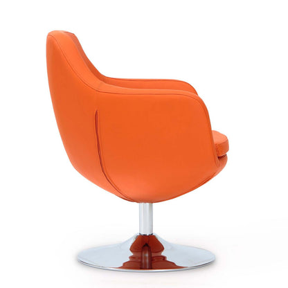 Manhattan Comfort Caisson Polished Chrome Faux Leather Rotating Accent Chair - Orange|Fauteuil d'appoint pivotant Caisson de Manhattan Comfort en chrome poli et en similicuir - orange