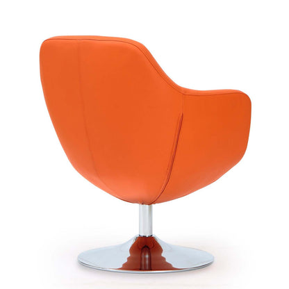 Manhattan Comfort Caisson Polished Chrome Faux Leather Rotating Accent Chair - Orange|Fauteuil d'appoint pivotant Caisson de Manhattan Comfort en chrome poli et en similicuir - orange