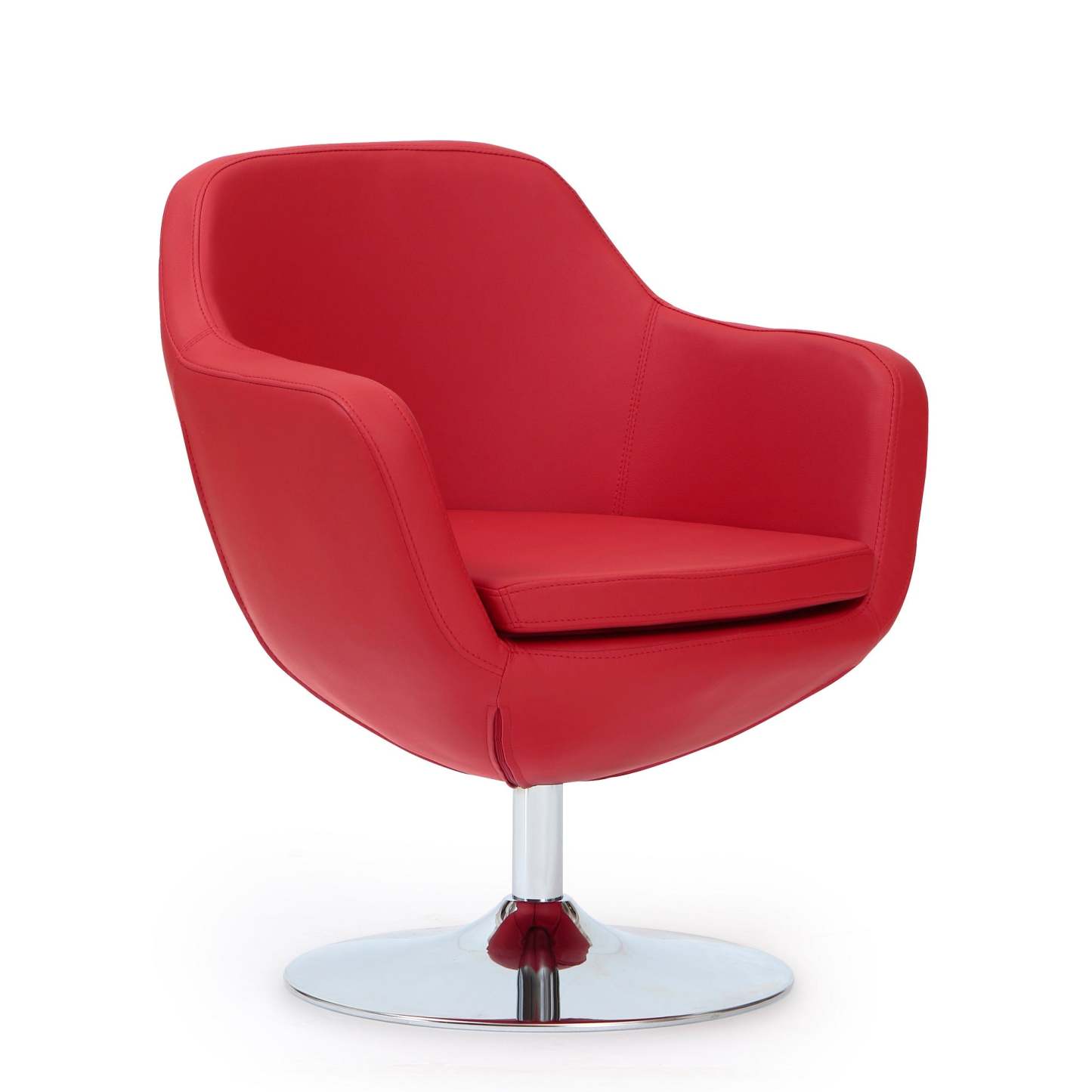 Manhattan Comfort Caisson Polished Chrome Faux Leather Rotating Accent Chair - Red|Fauteuil d'appoint pivotant Caisson de Manhattan Comfort en chrome poli et en similicuir - rouge