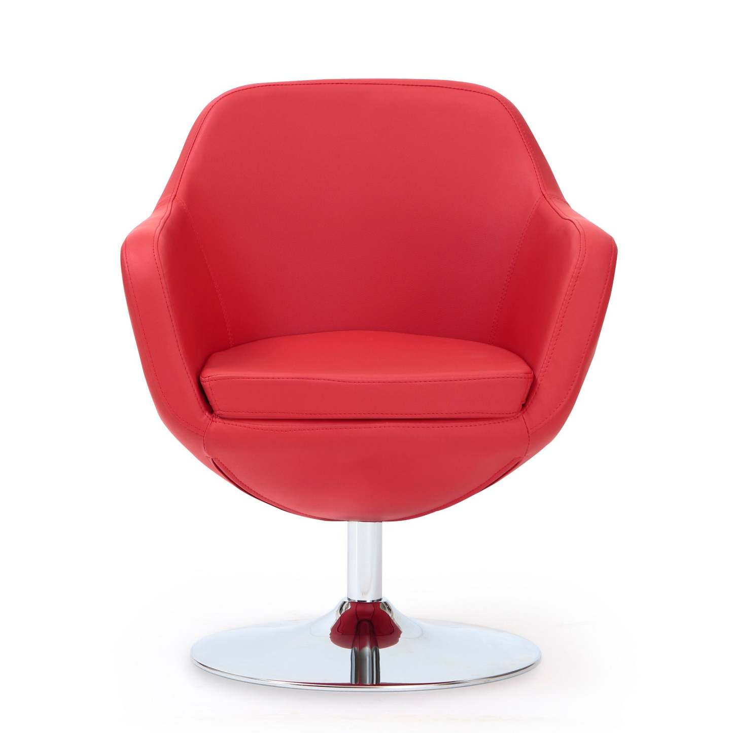 Manhattan Comfort Caisson Polished Chrome Faux Leather Rotating Accent Chair - Red|Fauteuil d'appoint pivotant Caisson de Manhattan Comfort en chrome poli et en similicuir - rouge