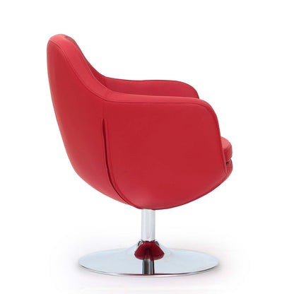 Manhattan Comfort Caisson Polished Chrome Faux Leather Rotating Accent Chair - Red|Fauteuil d'appoint pivotant Caisson de Manhattan Comfort en chrome poli et en similicuir - rouge