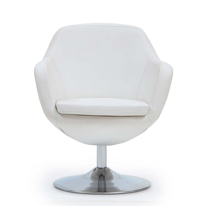 Manhattan Comfort Caisson Polished Chrome Faux Leather Rotating Accent Chair - White|Fauteuil d'appoint pivotant Caisson de Manhattan Comfort en chrome poli et en similicuir - blanc