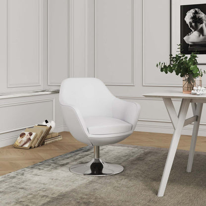 Manhattan Comfort Caisson Polished Chrome Faux Leather Rotating Accent Chair - White|Fauteuil d'appoint pivotant Caisson de Manhattan Comfort en chrome poli et en similicuir - blanc