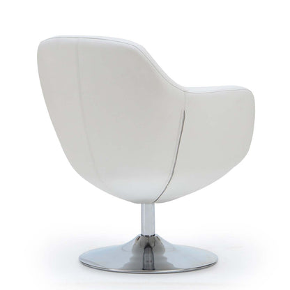 Manhattan Comfort Caisson Polished Chrome Faux Leather Rotating Accent Chair - White|Fauteuil d'appoint pivotant Caisson de Manhattan Comfort en chrome poli et en similicuir - blanc