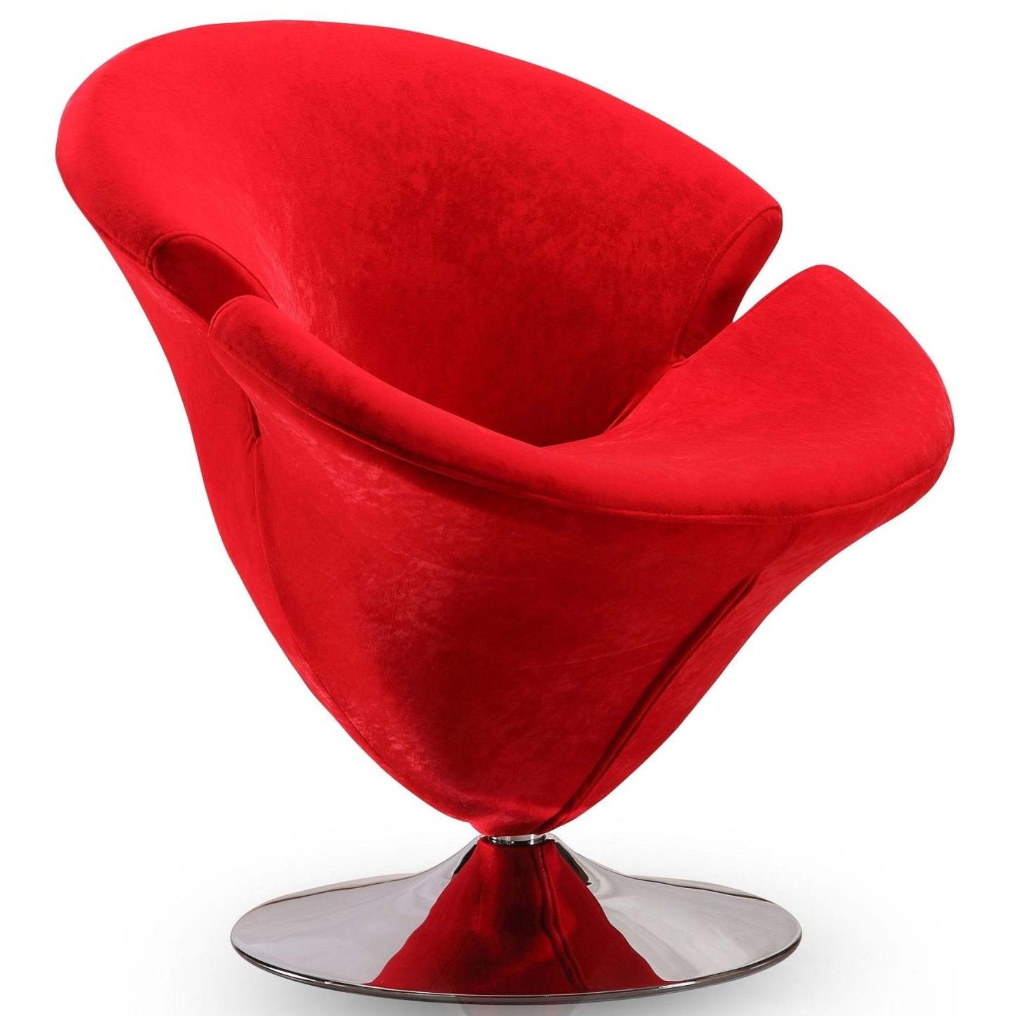 Manhattan Comfort Tulip Polished Chrome Velvet Rotating Accent Chair - Red|Fauteuil d'appoint pivotant Tulip de Manhattan Comfort en chrome poli et en velours - rouge