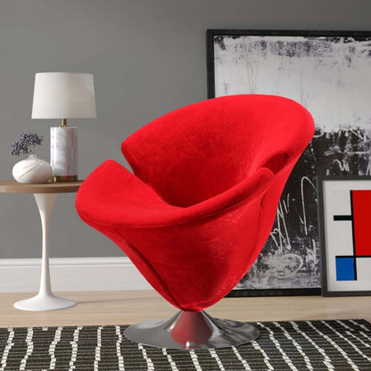 Manhattan Comfort Tulip Polished Chrome Velvet Rotating Accent Chair - Red|Fauteuil d'appoint pivotant Tulip de Manhattan Comfort en chrome poli et en velours - rouge