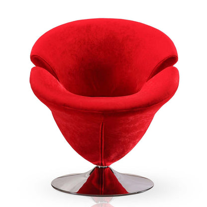 Manhattan Comfort Tulip Polished Chrome Velvet Rotating Accent Chair - Red|Fauteuil d'appoint pivotant Tulip de Manhattan Comfort en chrome poli et en velours - rouge