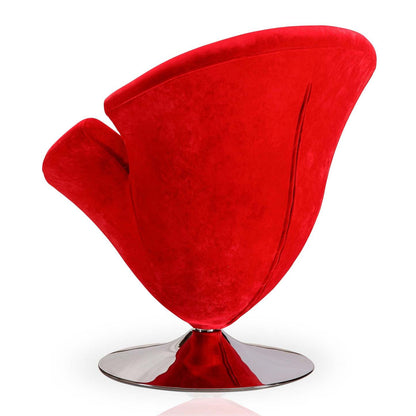 Manhattan Comfort Tulip Polished Chrome Velvet Rotating Accent Chair - Red|Fauteuil d'appoint pivotant Tulip de Manhattan Comfort en chrome poli et en velours - rouge