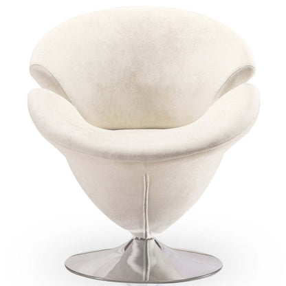 Manhattan Comfort Tulip Polished Chrome Velvet Rotating Accent Chair - White|Chaise d'appoint pivotante Tulip de Manhattan Comfort en chrome poli et en velours - blanche