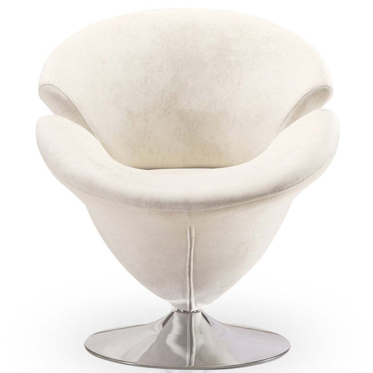 Manhattan Comfort Tulip Polished Chrome Velvet Rotating Accent Chair - White|Chaise d'appoint pivotante Tulip de Manhattan Comfort en chrome poli et en velours - blanche
