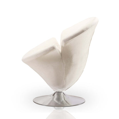 Manhattan Comfort Tulip Polished Chrome Velvet Rotating Accent Chair - White|Chaise d'appoint pivotante Tulip de Manhattan Comfort en chrome poli et en velours - blanche