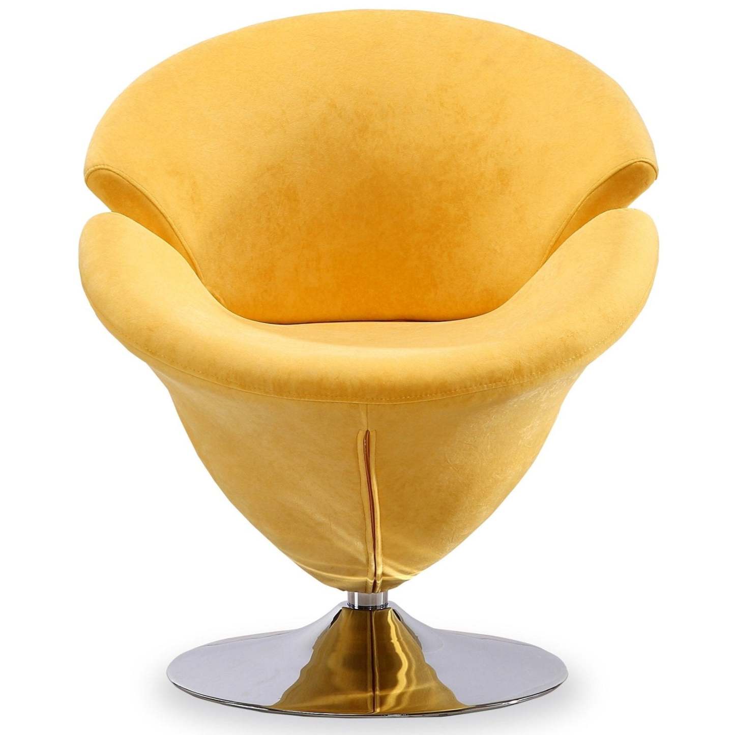 Manhattan Comfort Tulip Polished Chrome Velvet Rotating Accent Chair - Yellow|Fauteuil d'appoint pivotant Tulip de Manhattan Comfort en chrome poli et en velours -jaune