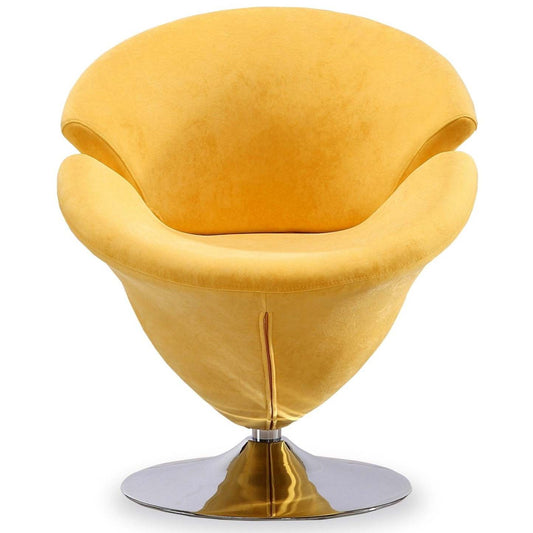 Manhattan Comfort Tulip Polished Chrome Velvet Rotating Accent Chair - Yellow|Fauteuil d'appoint pivotant Tulip de Manhattan Comfort en chrome poli et en velours -jaune