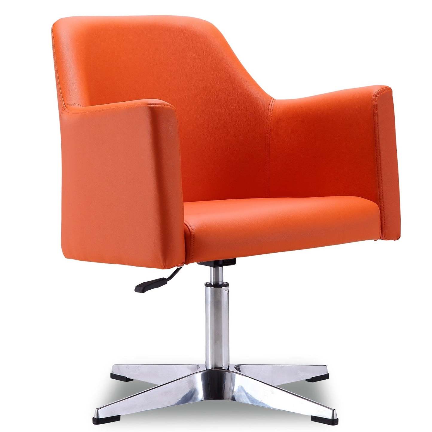 Manhattan Comfort Pelo Polished Chrome Faux Leather Adjustable Height Rotating Accent Chair - Orange|Chaise d'appoint pivotante Pelo de Manhattan Comfort à hauteur réglable en chrome poli et en similicuir - orange