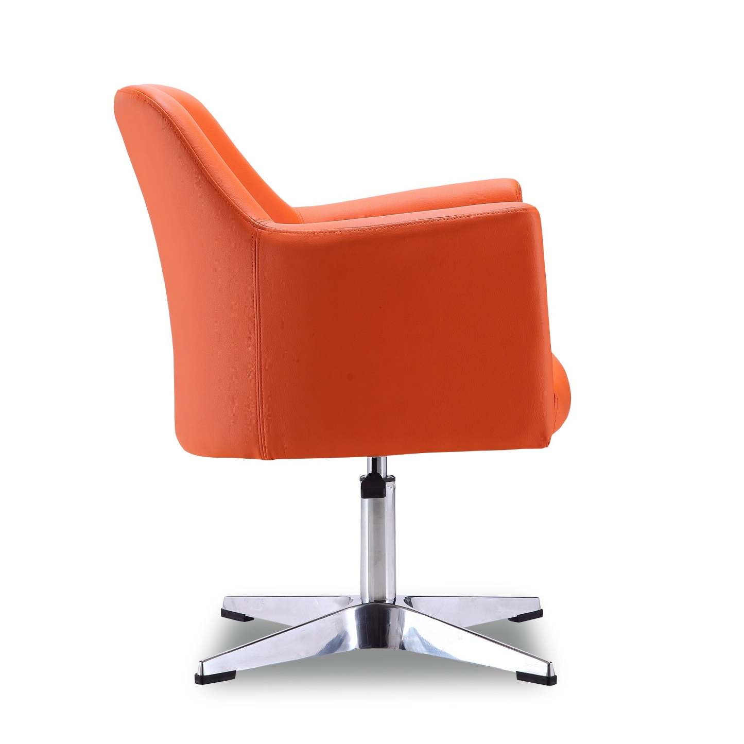 Manhattan Comfort Pelo Polished Chrome Faux Leather Adjustable Height Rotating Accent Chair - Orange|Chaise d'appoint pivotante Pelo de Manhattan Comfort à hauteur réglable en chrome poli et en similicuir - orange