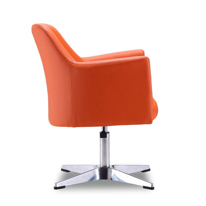Manhattan Comfort Pelo Polished Chrome Faux Leather Adjustable Height Rotating Accent Chair - Orange|Chaise d'appoint pivotante Pelo de Manhattan Comfort à hauteur réglable en chrome poli et en similicuir - orange