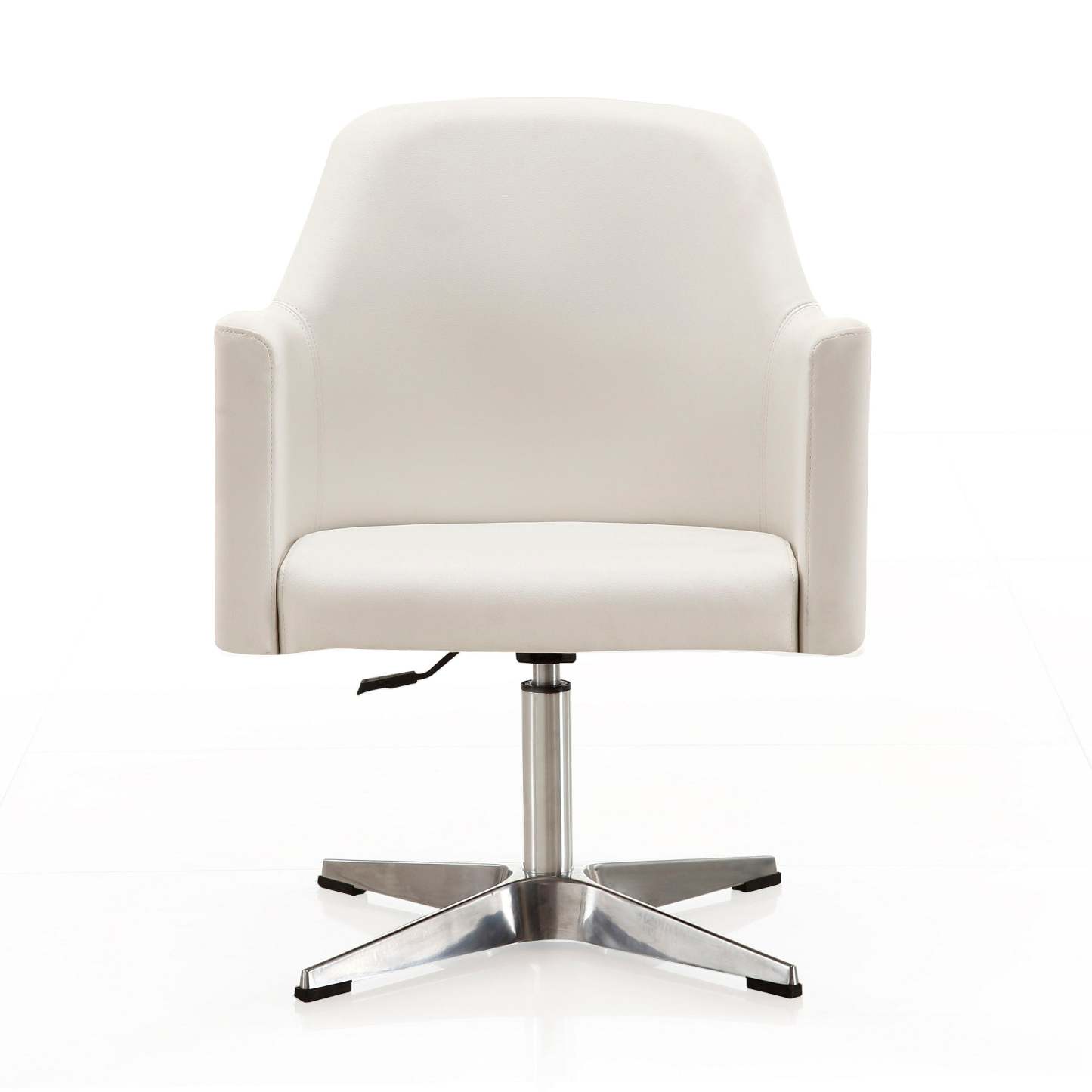 Manhattan Comfort Pelo Polished Chrome Faux Leather Adjustable Height Rotating Accent Chair - White|Chaise d'appoint pivotante Pelo de Manhattan Comfort à hauteur réglable en chrome poli et en similicuir - blanche