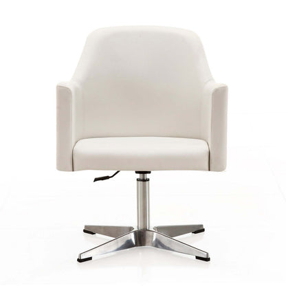 Manhattan Comfort Pelo Polished Chrome Faux Leather Adjustable Height Rotating Accent Chair - White|Chaise d'appoint pivotante Pelo de Manhattan Comfort à hauteur réglable en chrome poli et en similicuir - blanche