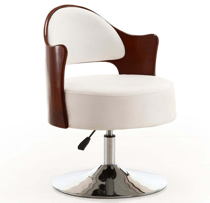 Manhattan Comfort Bopper Polished Chrome Faux Leather Adjustable Height Rotating Accent Chair - White|Fauteuil d'appoint pivotant Bopper de Manhattan Comfort à hauteur réglable en chrome poli et en similicuir - blanc