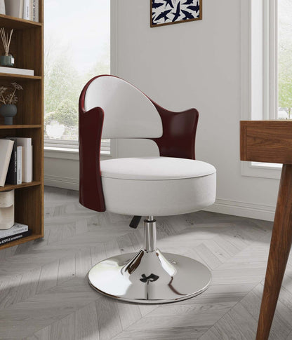 Manhattan Comfort Bopper Polished Chrome Faux Leather Adjustable Height Rotating Accent Chair - White|Fauteuil d'appoint pivotant Bopper de Manhattan Comfort à hauteur réglable en chrome poli et en similicuir - blanc