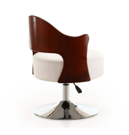 Manhattan Comfort Bopper Polished Chrome Faux Leather Adjustable Height Rotating Accent Chair - White|Fauteuil d'appoint pivotant Bopper de Manhattan Comfort à hauteur réglable en chrome poli et en similicuir - blanc