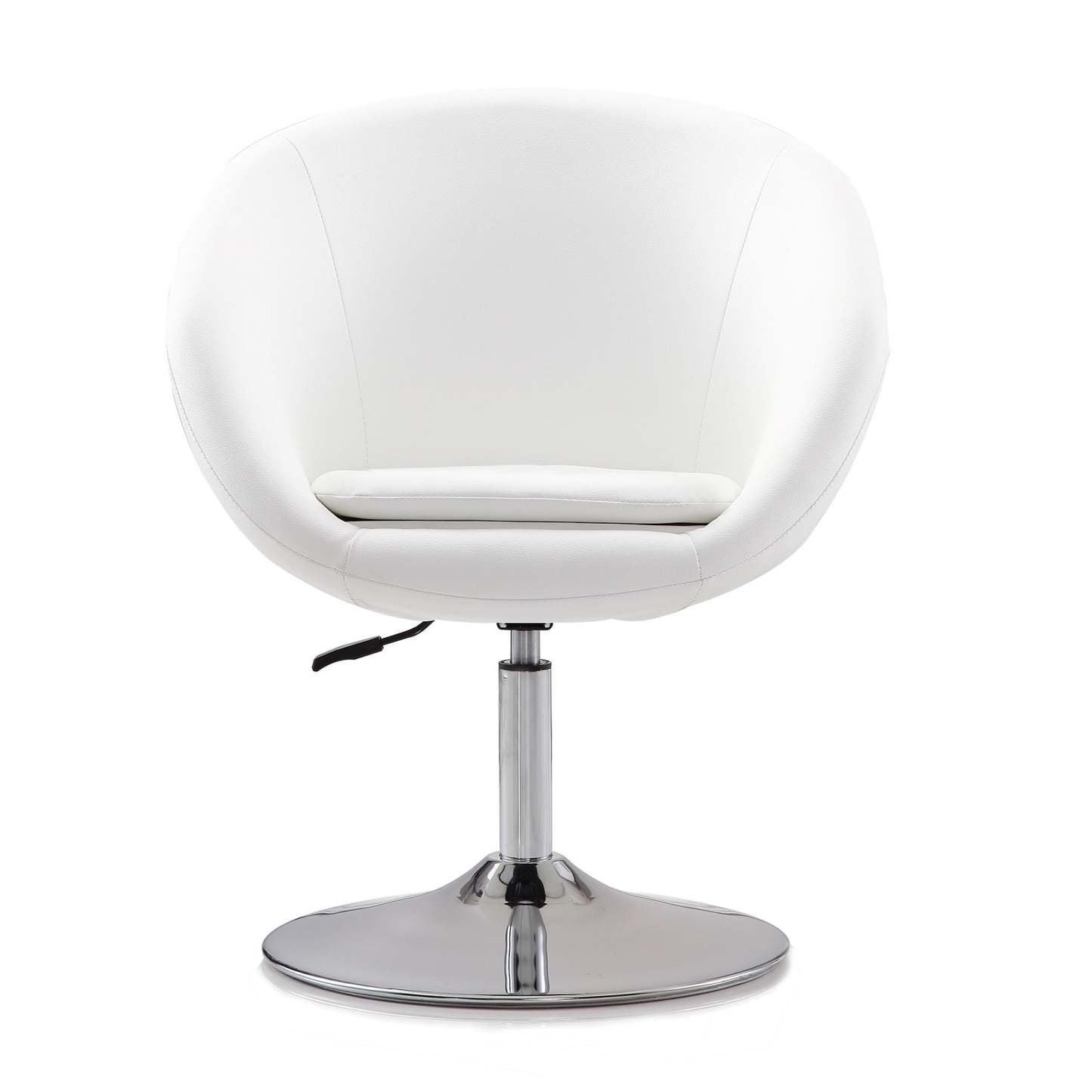 Manhattan Comfort Hopper Polished Chrome Faux Leather Adjustable Height Accent Chair - White|Chaise d'appoint Hopper de Manhattan Comfort à hauteur réglable en chrome poli et en similicuir - blanche