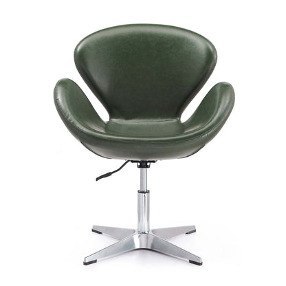 Manhattan Comfort Raspberry Polished Chrome Faux Leather Adjustable Pivotant Chair - Forest Green|Chaise pivotante réglable Raspberry de Manhattan Comfort en chrome poli et en similicuir - vert forêt