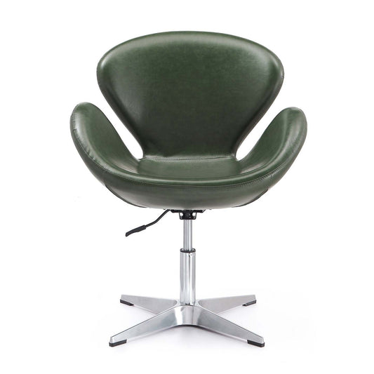 Manhattan Comfort Raspberry Polished Chrome Faux Leather Adjustable Pivotant Chair - Forest Green|Chaise pivotante réglable Raspberry de Manhattan Comfort en chrome poli et en similicuir - vert forêt
