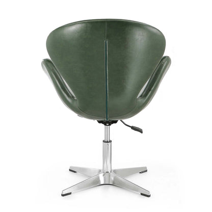 Manhattan Comfort Raspberry Polished Chrome Faux Leather Adjustable Pivotant Chair - Forest Green|Chaise pivotante réglable Raspberry de Manhattan Comfort en chrome poli et en similicuir - vert forêt