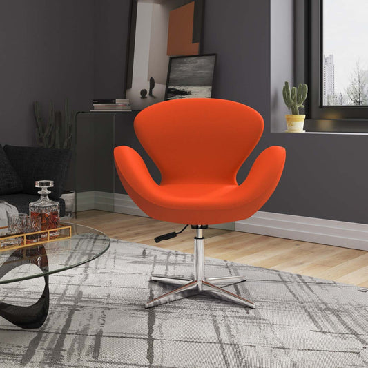 Manhattan Comfort Raspberry Polished Chrome Wool Blend Adjustable Pivotant Chair - Orange|Chaise pivotante réglable Raspberry de Manhattan Comfort en chrome poli et en mélange de laine - orange