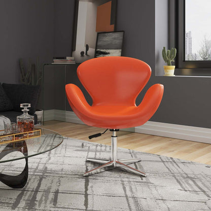 Manhattan Comfort Raspberry Polished Chrome Faux Leather Adjustable Pivotant Chair - Tangerine|Chaise pivotante réglable Raspberry de Manhattan Comfort en chrome poli et en similicuir - tangerine
