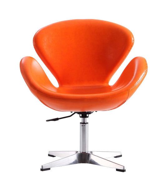 Manhattan Comfort Raspberry Polished Chrome Faux Leather Adjustable Pivotant Chair - Tangerine|Chaise pivotante réglable Raspberry de Manhattan Comfort en chrome poli et en similicuir - tangerine