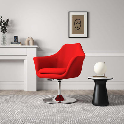 Manhattan Comfort Kinsey Polished Chrome Wool Blend Adjustable Height Rotating Accent Chair - Red|Chaise d'appoint pivotante Kinsey de Manhattan Comfort à hauteur réglable en chrome poli et en mélange de laine - rouge