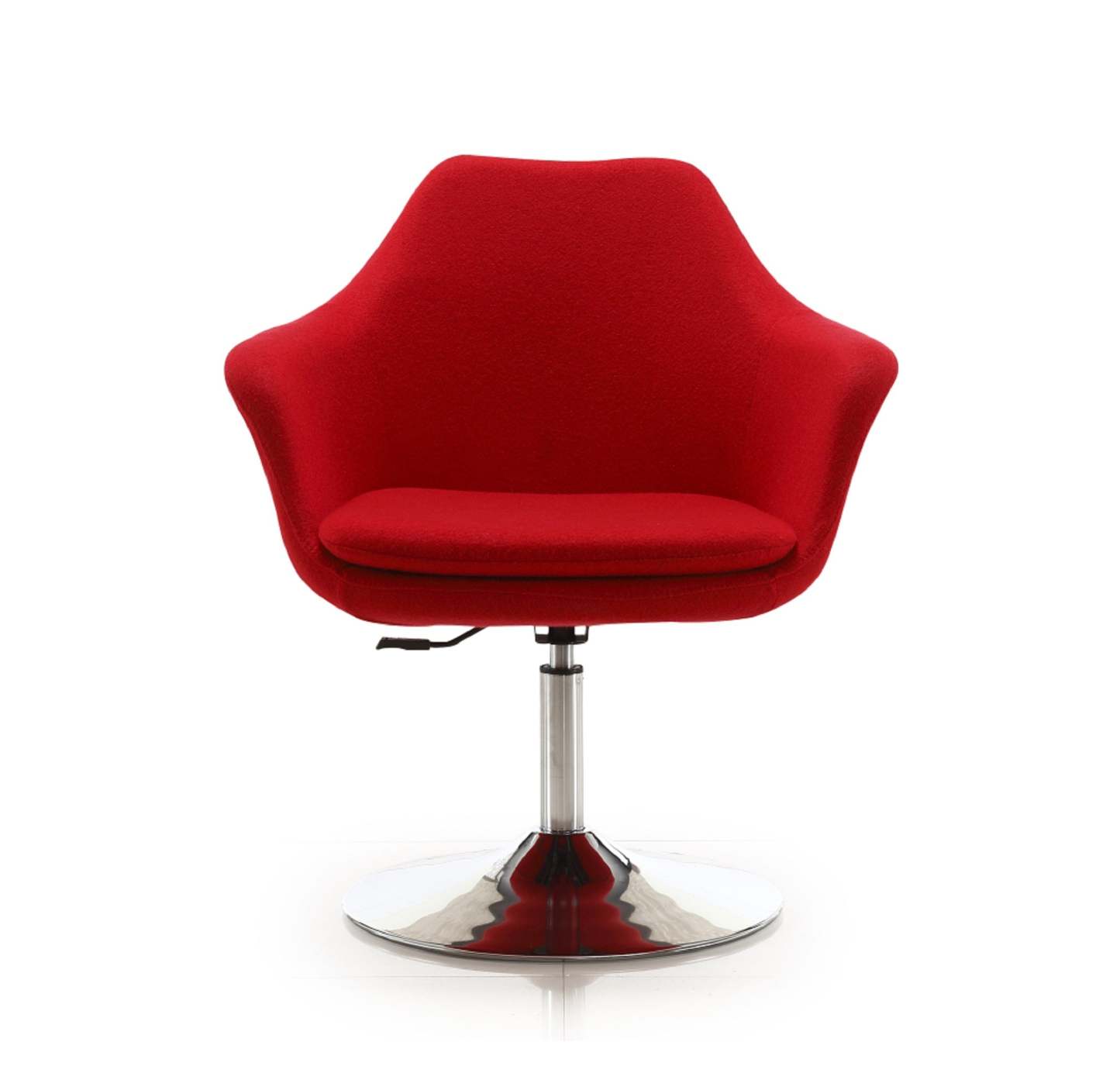Manhattan Comfort Kinsey Polished Chrome Wool Blend Adjustable Height Rotating Accent Chair - Red|Chaise d'appoint pivotante Kinsey de Manhattan Comfort à hauteur réglable en chrome poli et en mélange de laine - rouge