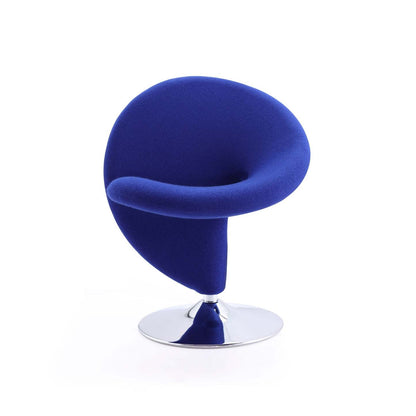 Manhattan Comfort Curl Polished Chrome Wool Blend Rotating Accent Chair - Blue|Fauteuil d'appoint pivotant Curl de Manhattan Comfort en chrome poli et en mélange de laine - bleu