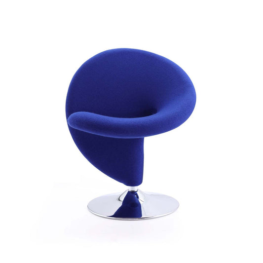 Manhattan Comfort Curl Polished Chrome Wool Blend Rotating Accent Chair - Blue|Fauteuil d'appoint pivotant Curl de Manhattan Comfort en chrome poli et en mélange de laine - bleu