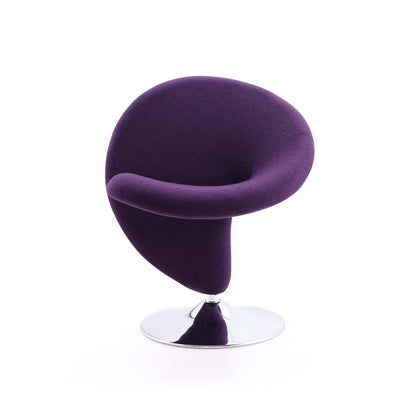 Manhattan Comfort Curl Polished Chrome Wool Blend Pivotant Accent Chair - Purple|Fauteuil d'appoint pivotant Curl de Manhattan Comfort en chrome poli et en mélange de laine - violet