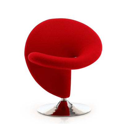 Manhattan Comfort Curl Polished Chrome Wool Blend Rotating Accent Chair - Red|Fauteuil d'appoint pivotant Curl de Manhattan Comfort en chrome poli et en mélange de laine - rouge