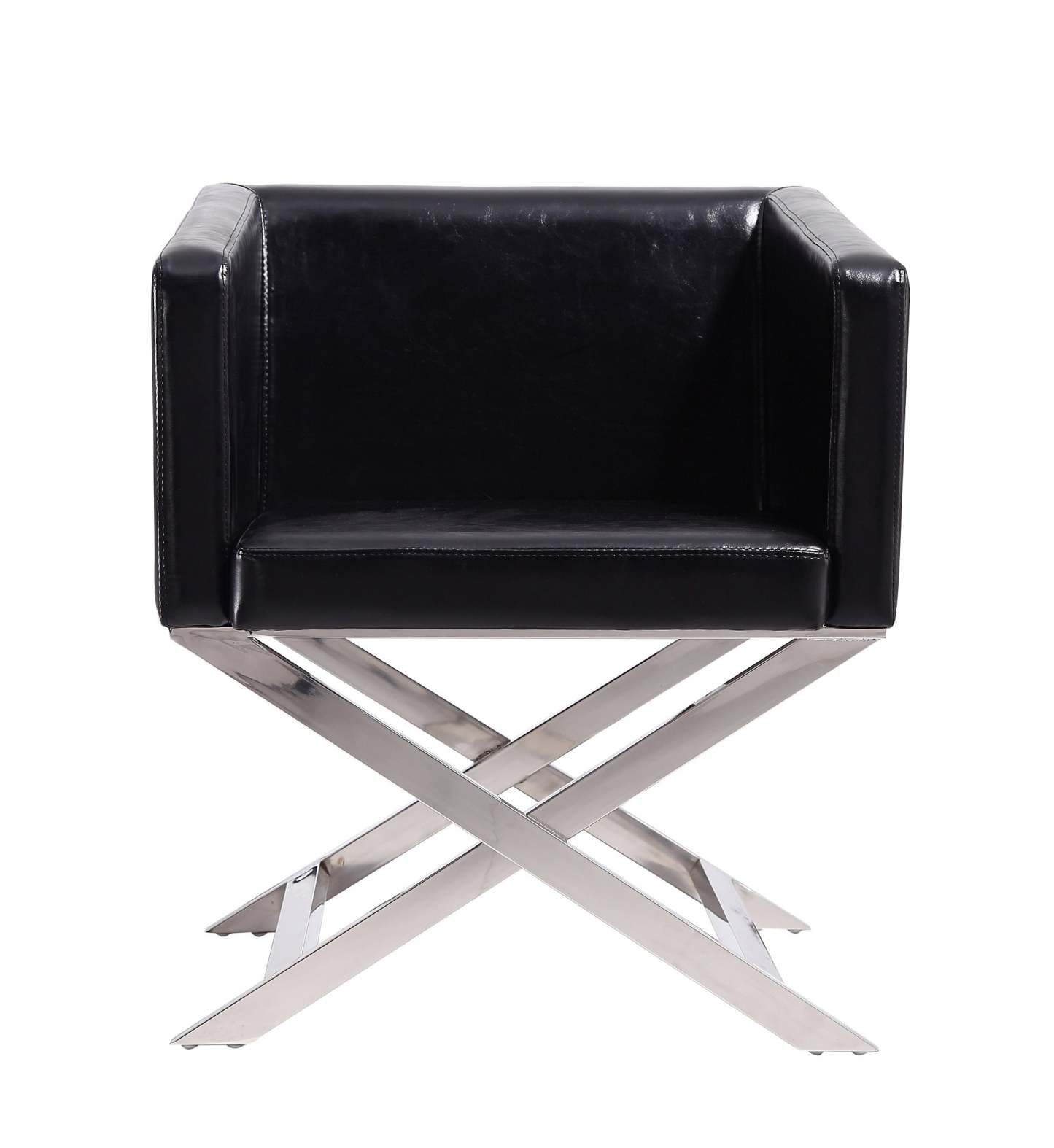 Manhattan Comfort Hollywood Polished Chrome Faux Leather Lounge Accent Chair - Black|Fauteuil d'appoint de détente Hollywood de Manhattan Comfort en chrome poli et en similicuir - noir