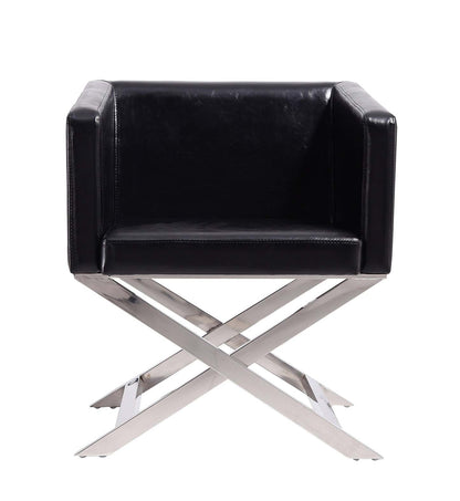 Manhattan Comfort Hollywood Polished Chrome Faux Leather Lounge Accent Chair - Black|Fauteuil d'appoint de détente Hollywood de Manhattan Comfort en chrome poli et en similicuir - noir