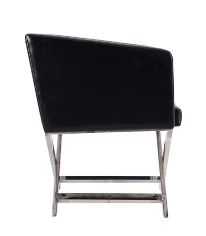 Manhattan Comfort Hollywood Polished Chrome Faux Leather Lounge Accent Chair - Black|Fauteuil d'appoint de détente Hollywood de Manhattan Comfort en chrome poli et en similicuir - noir