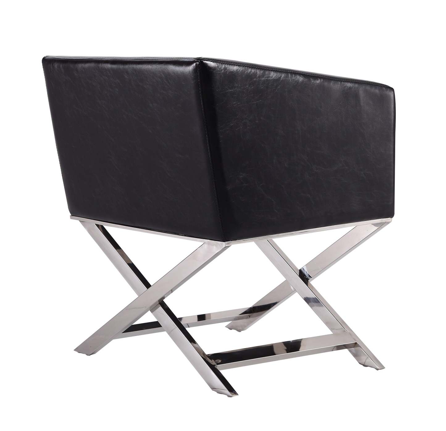Manhattan Comfort Hollywood Polished Chrome Faux Leather Lounge Accent Chair - Black|Fauteuil d'appoint de détente Hollywood de Manhattan Comfort en chrome poli et en similicuir - noir