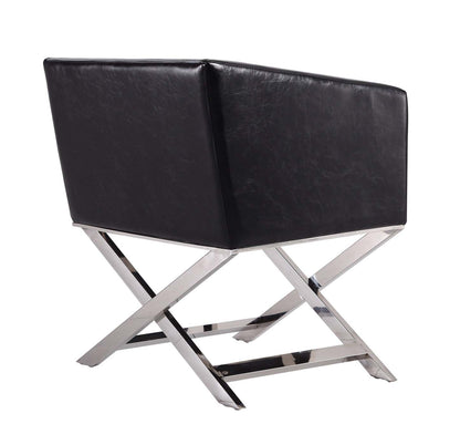 Manhattan Comfort Hollywood Polished Chrome Faux Leather Lounge Accent Chair - Black|Fauteuil d'appoint de détente Hollywood de Manhattan Comfort en chrome poli et en similicuir - noir