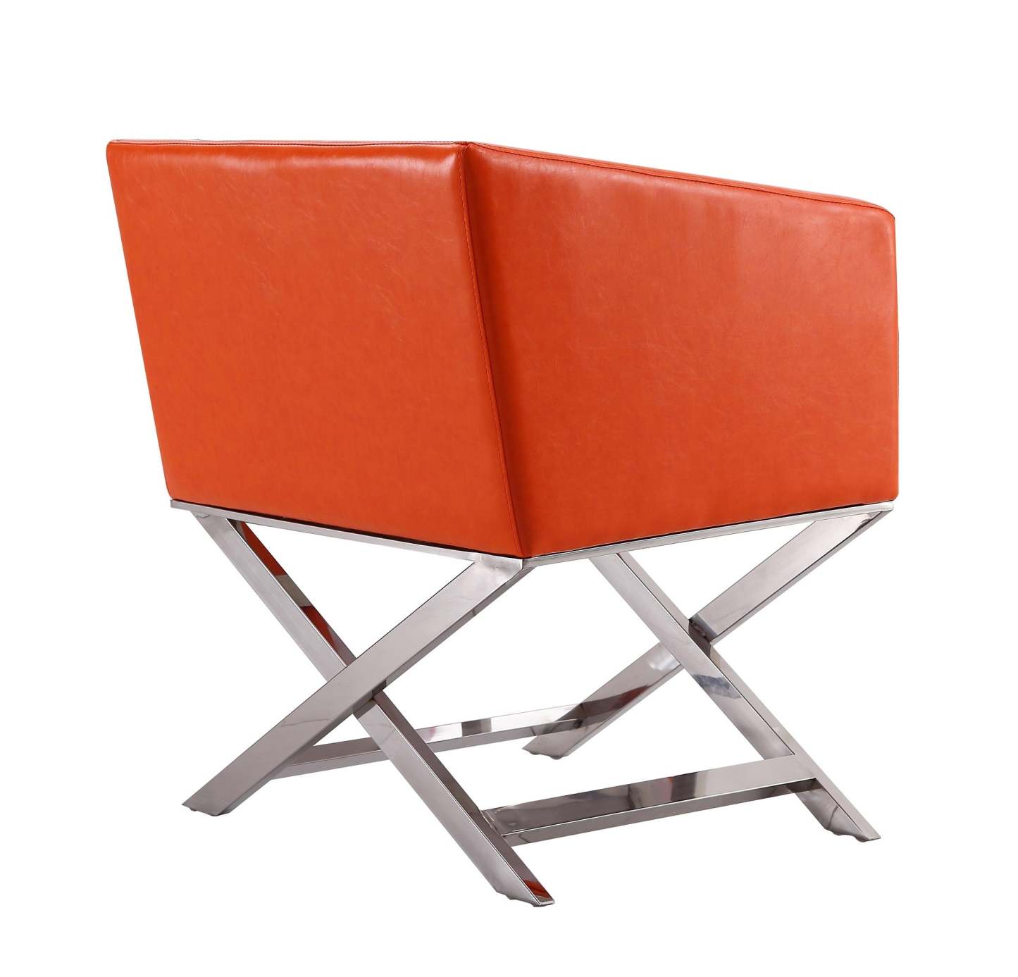 Manhattan Comfort Hollywood Polished Chrome Faux Leather Lounge Accent Chair - Orange|Fauteuil d'appoint de détente Hollywood de Manhattan Comfort en chrome poli et en similicuir - orange