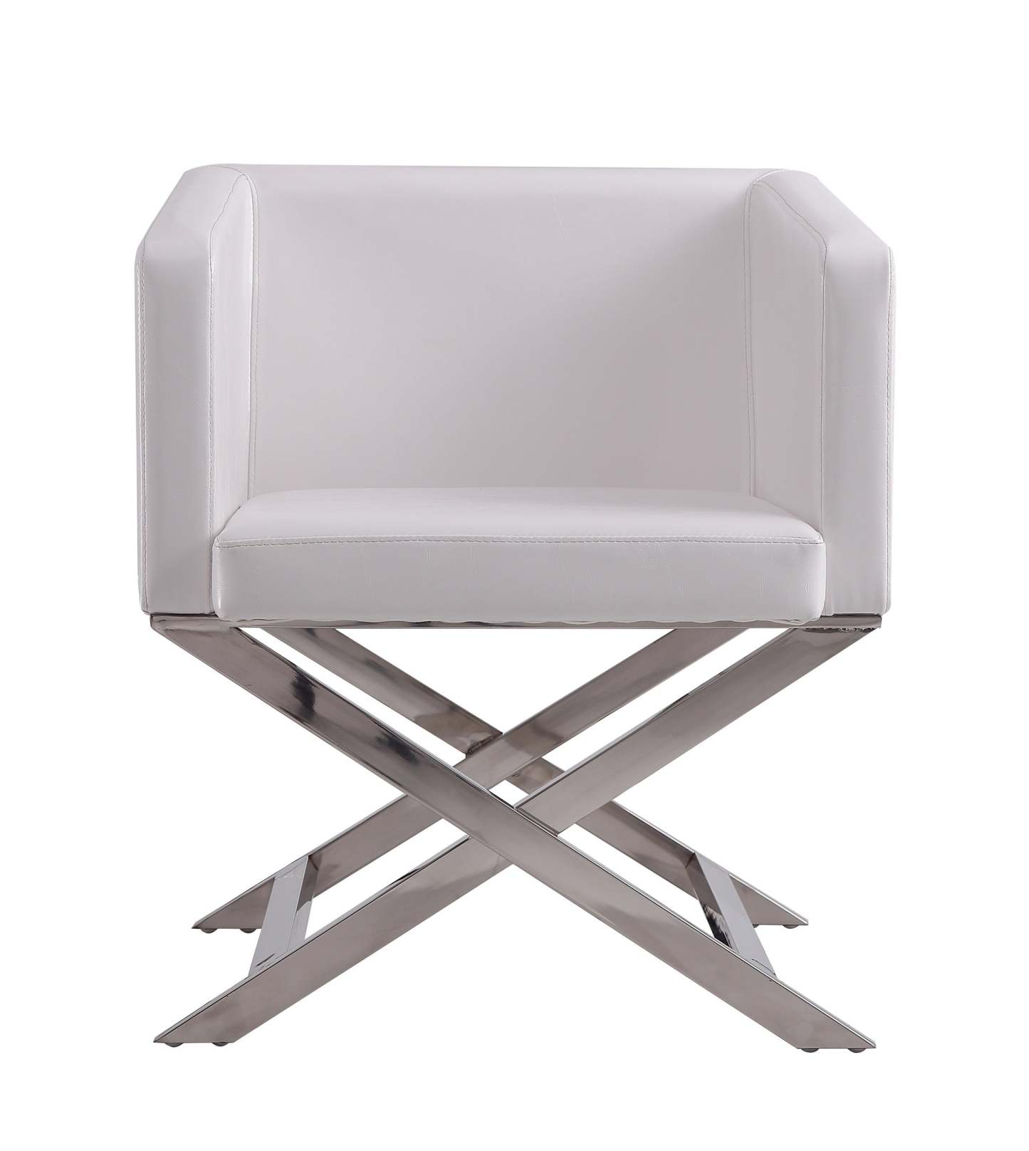 Manhattan Comfort Hollywood Polished Chrome Faux Leather Lounge Accent Chair - White|Fauteuil d'appoint de détente Hollywood de Manhattan Comfort en chrome poli et en similicuir - blanc