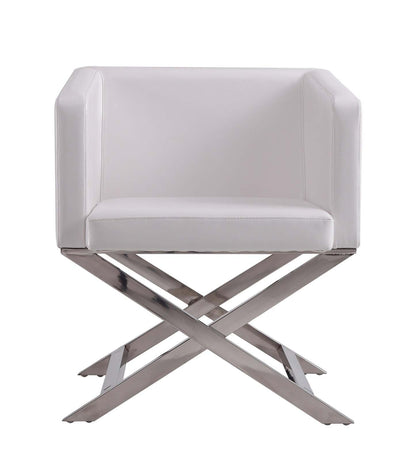 Manhattan Comfort Hollywood Polished Chrome Faux Leather Lounge Accent Chair - White|Fauteuil d'appoint de détente Hollywood de Manhattan Comfort en chrome poli et en similicuir - blanc