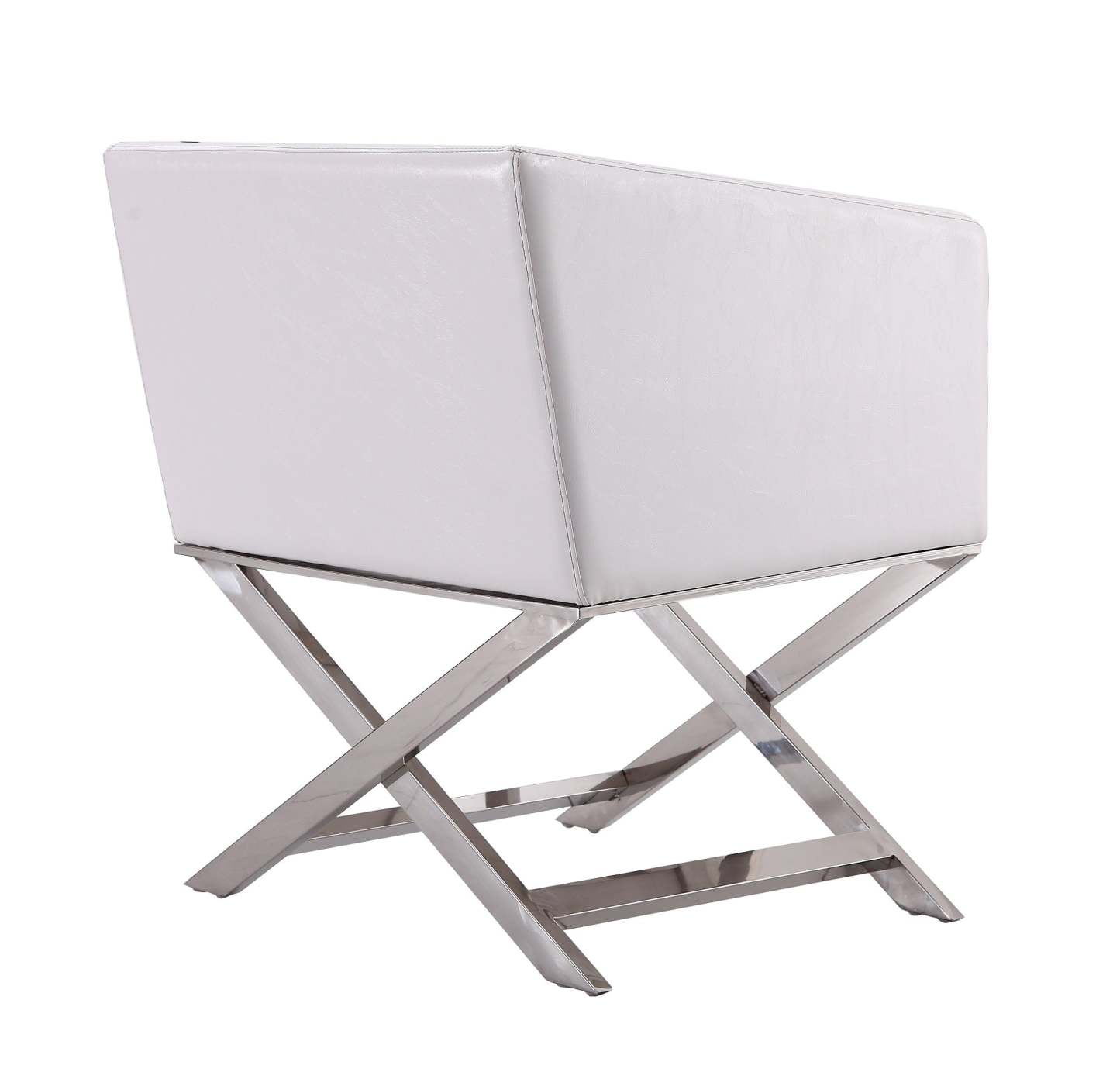 Manhattan Comfort Hollywood Polished Chrome Faux Leather Lounge Accent Chair - White|Fauteuil d'appoint de détente Hollywood de Manhattan Comfort en chrome poli et en similicuir - blanc